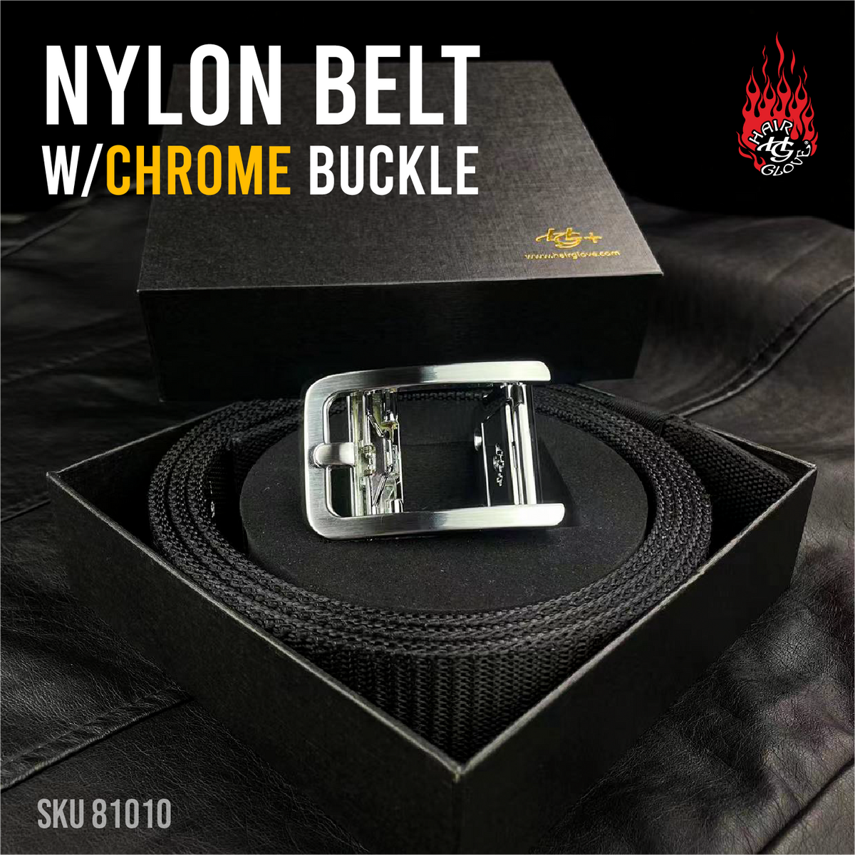 Nylon Belt w Chrome Buckle Hair Glove