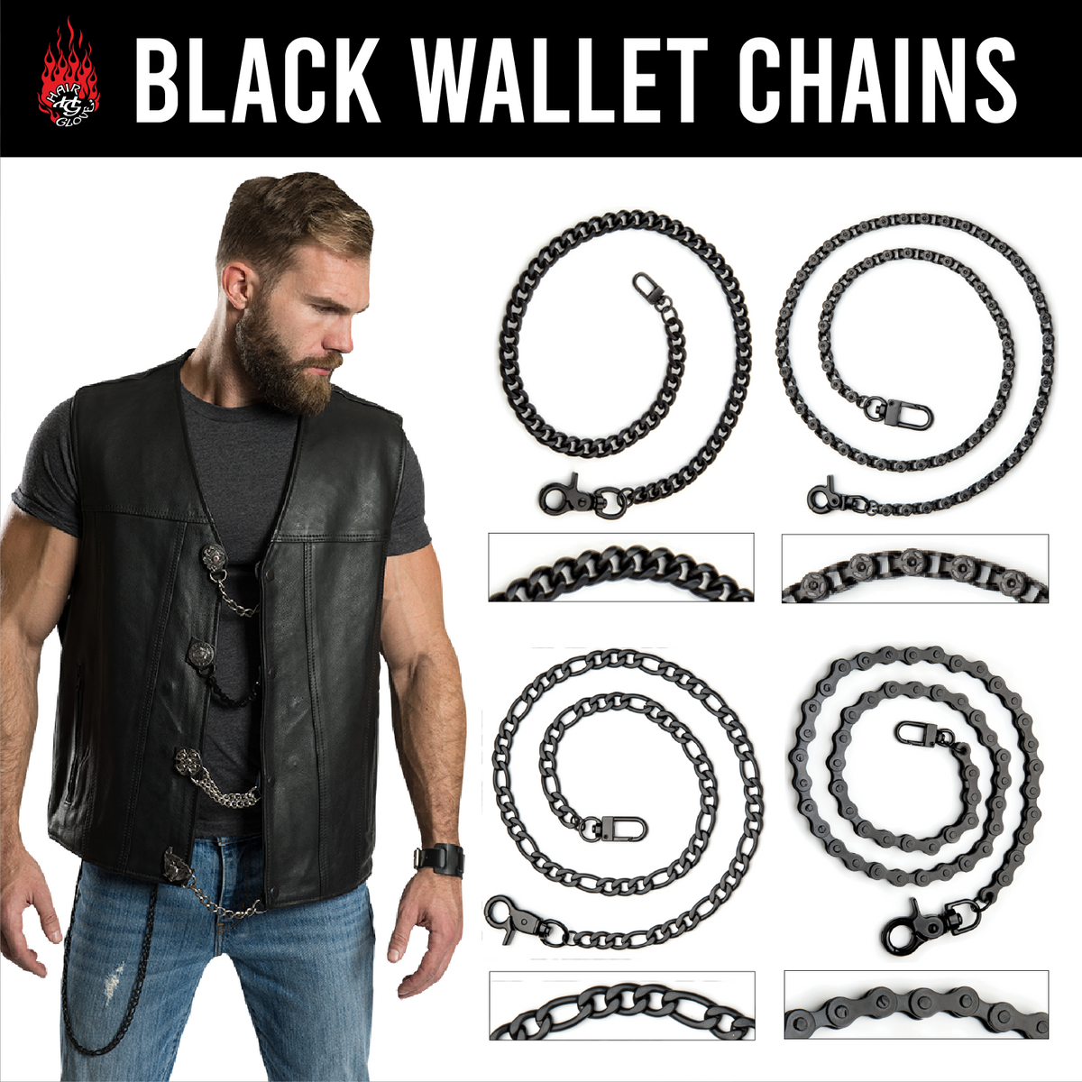 28 Matte Stainless Steel Wallet Chain Hair Glove
