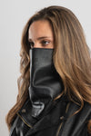 2-Piece Stitched Leather Triangle Mask Black