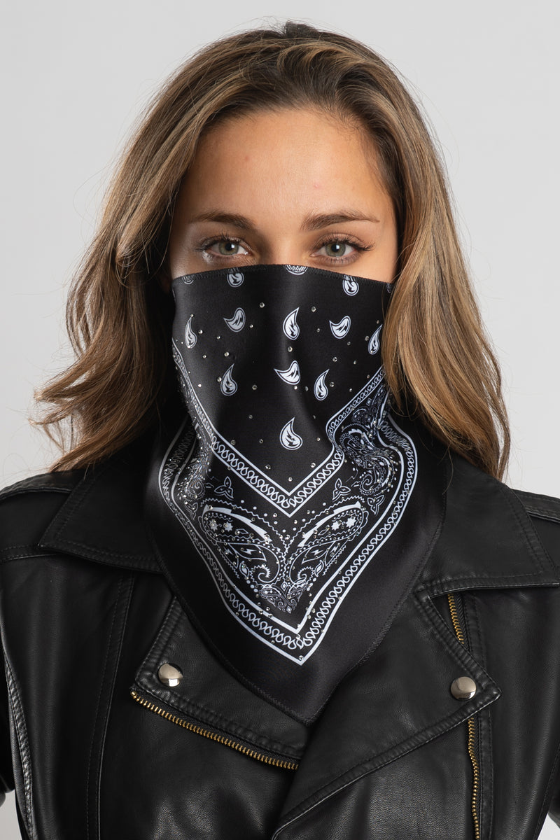 Black Bandana w/Gems Triangle Mask – Hair Glove