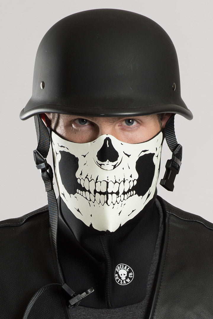 german skull motorcycle helmet Defleshed Skull (Glow-in-Dark Ink) Half Mask – Hair Glove