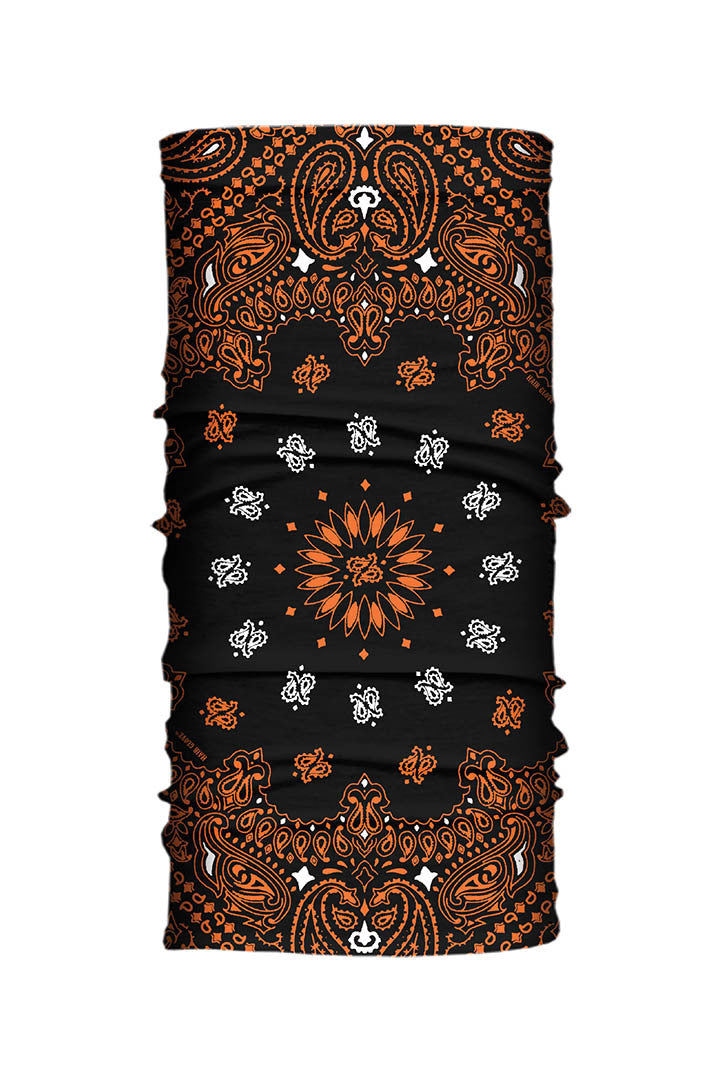 Black and Orange Bandana Paisley Light Weight EZ Tube – Hair Glove