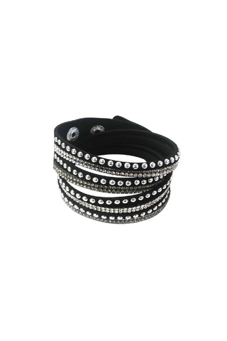 Silver Stud and Bling Faux Suede Bracelet