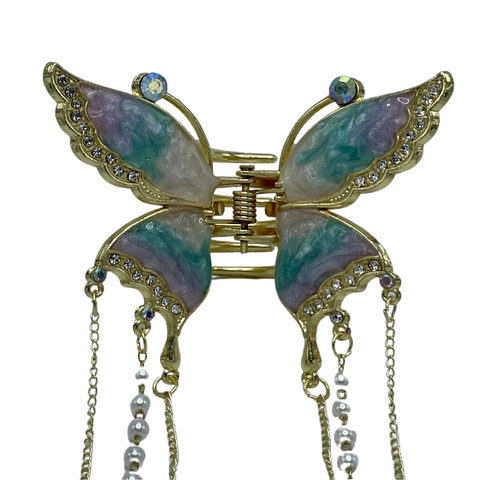 1" Gold Blue Bling Butterfly Jaw Clip Pack of 2
