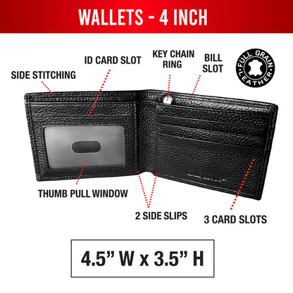 4 Inch Solid Black Full Grain Leather Wallet