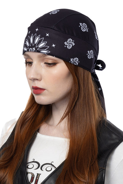 Sunrise Black Paisley Full-Head Wrap