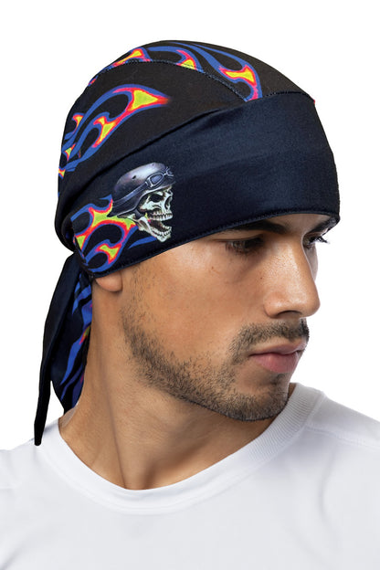 Lapis Blue Biker Flames Full-Head Wrap