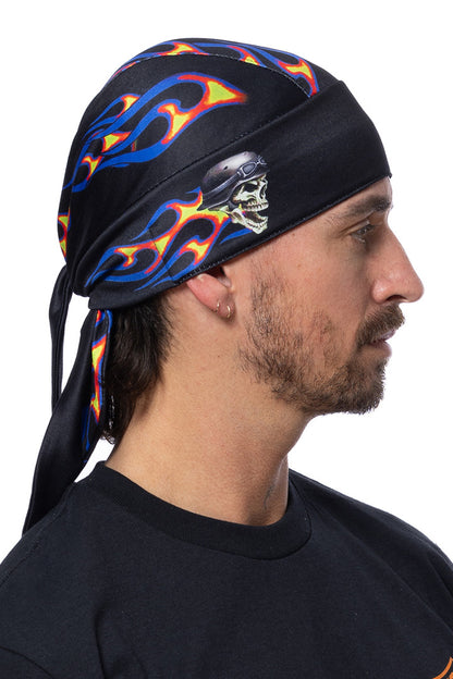 Lapis Blue Biker Flames Full-Head Wrap