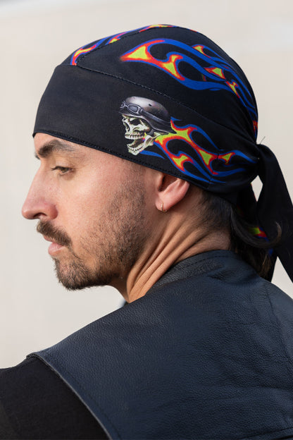 Lapis Blue Biker Flames Full-Head Wrap