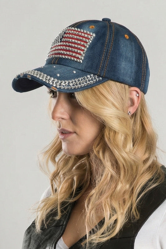Bling USA Flag Denim Cap