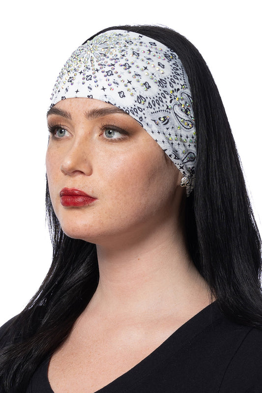 Bling'd White Paisley Rally Headband