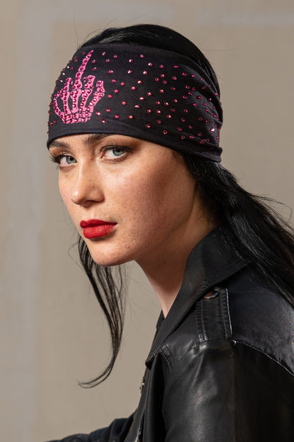 Bling'd Pink Skeleton Middle Finger Rally Headband