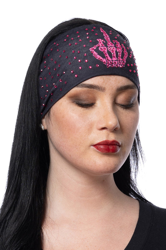 Bling'd Pink Skeleton Middle Finger Rally Headband