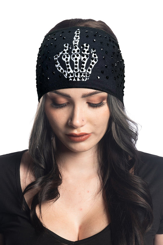 Bling'd Skeleton Middle Finger Rally Headband