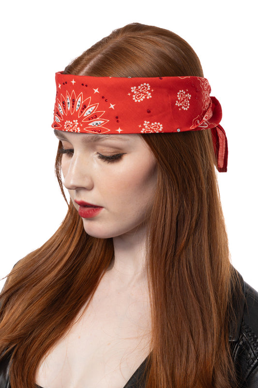 Red Paisley w/Gems 22" Bandana