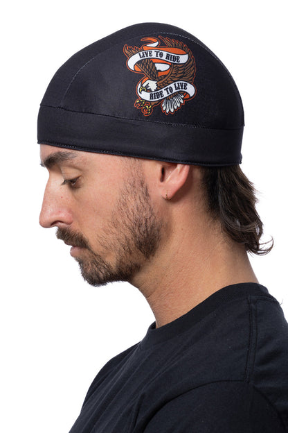 Live to Ride Eagle Skull Cap Light Weight w/Inner Elastic Band