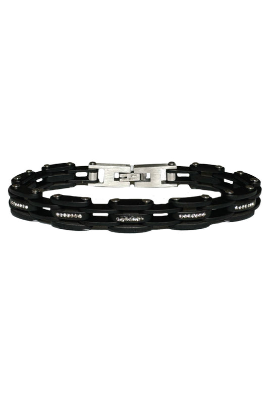 Black on Black w/Gems Stainless Steel Bracelet - Heavy Duty