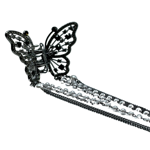 1" Black Bling Butterfly Jaw Clip Pack of 2