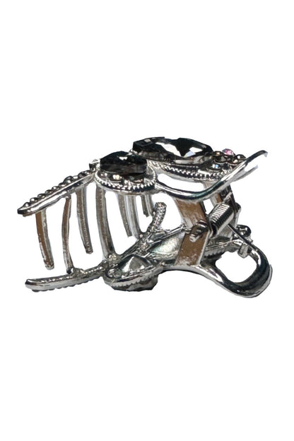 2" Silver Gray Crystal Butterfly Jaw Clip