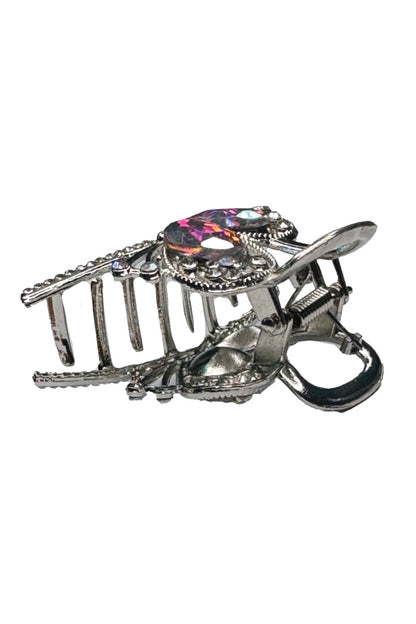 2" Silver Clear Crystal Butterfly Jaw Clip