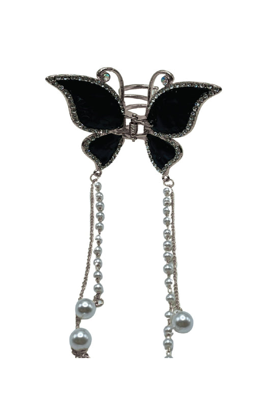 2" Bling Silver Black Butterfly Jaw Clip