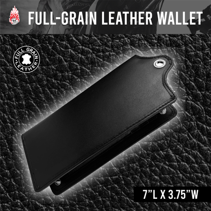 7"L x 3.75"W Wallet Full-Grain Leather Solid Black