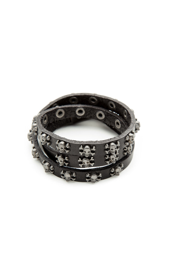 Black - Bracelet - Triple Wrap Skulls Bracelet - 1