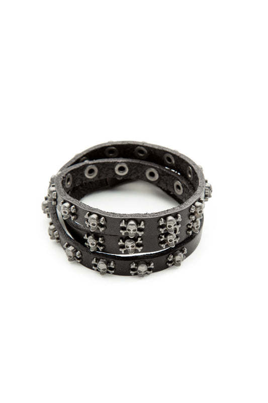 Black - Bracelet - Triple Wrap Skulls Bracelet - 1