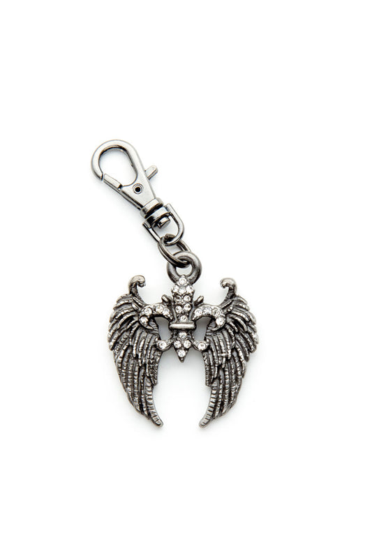  - Jacket Zipper Pull - Angel Wing Fleur-De-Lis Stone Zipper Pull - 1