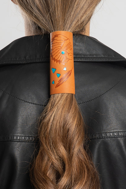 Debossed Indian Chief w/Turquoise Beads (Brown) - Original Hair Glove®