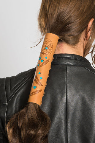 Debossed Indian Chief w/Turquoise Beads (Brown) - Original Hair Glove®