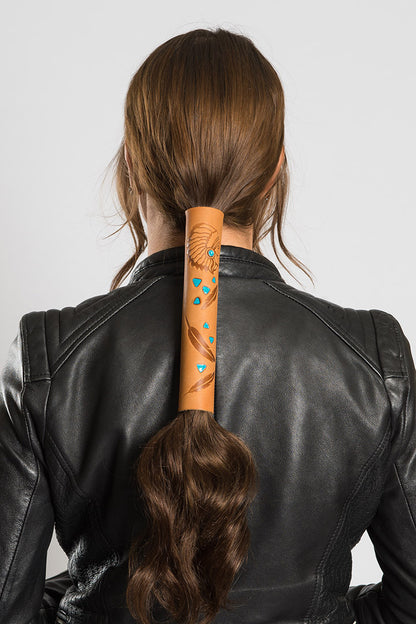 Debossed Indian Chief w/Turquoise Beads (Brown) - Original Hair Glove®