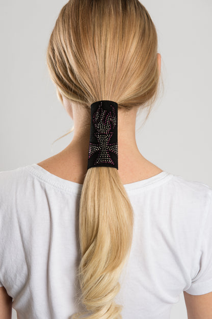 4" Suede Purple & Hematite Bling Iron Cross w/Flames - Original Hair Glove®