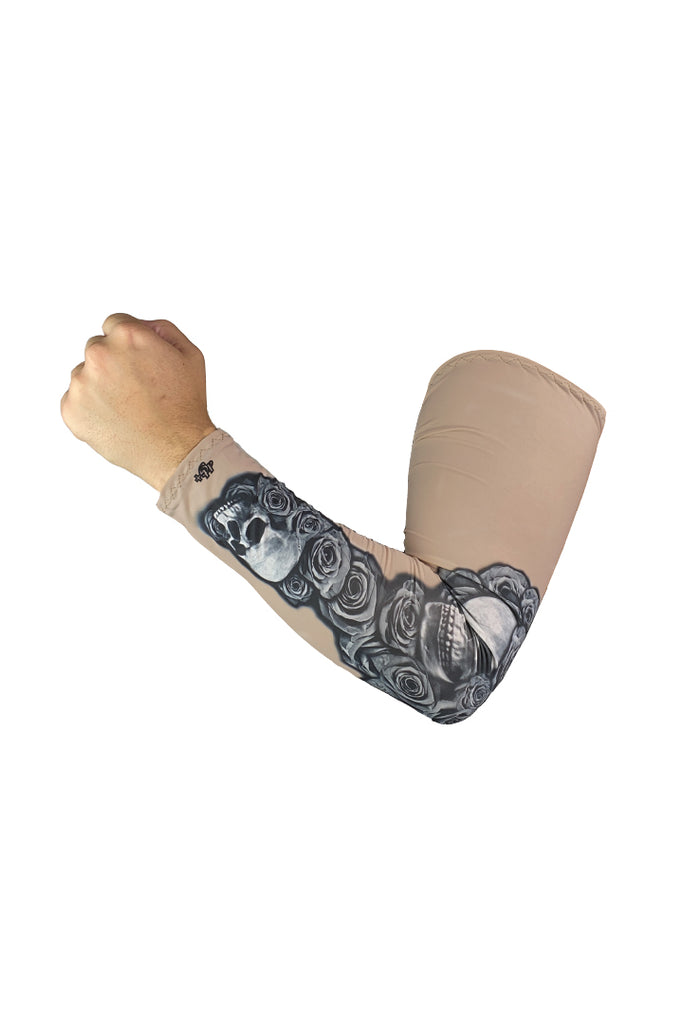 Mens Tshirt With SKULL & ROSES Temporary Tattoo Sleeves Mens 