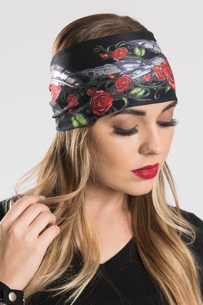 Roses & Feathers w/Silver Foil - Black EZ Bandz
