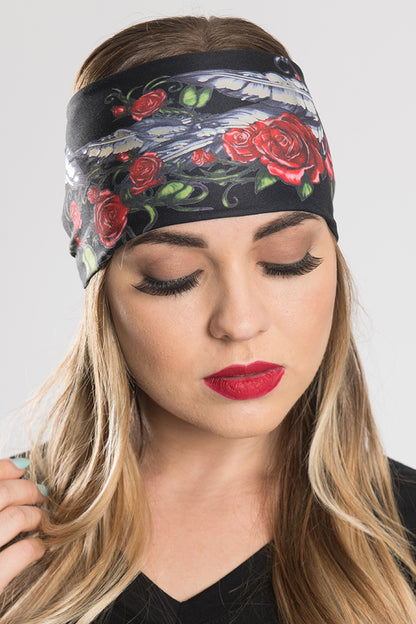 Roses & Feathers w/Silver Foil - Black EZ Bandz