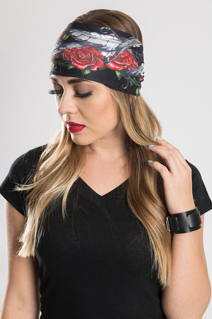 Roses & Feathers w/Silver Foil - Black EZ Bandz
