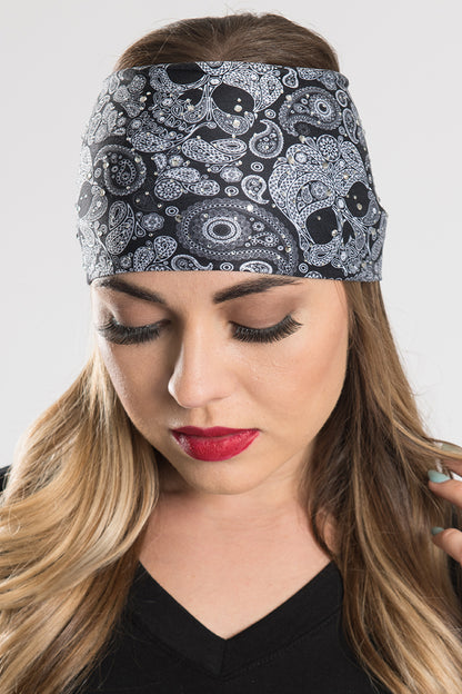 B&W Skull Paisley w/Gems Ez Bandz