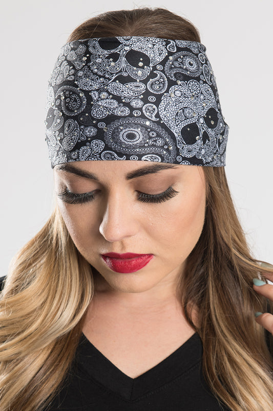B&W Skull Paisley w/Gems Ez Bandz