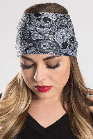 B&W Skull Paisley w/Gems Ez Bandz