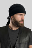 Solid Black Perforated Full-Head Wrap (w/Inner Elastic Band)