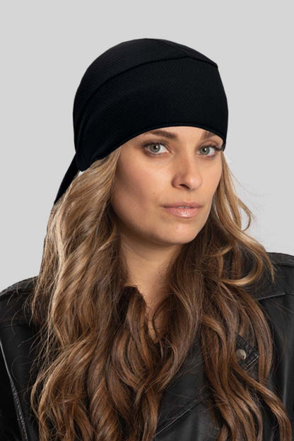 Solid Black Perforated Full-Head Wrap (w/Hidden Elastic Band)