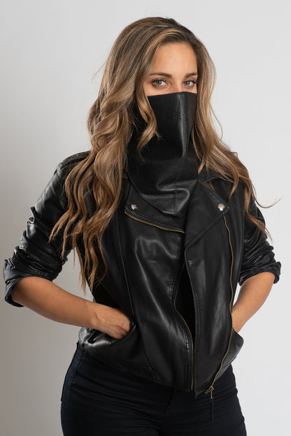 2-Piece Stitched Leather Triangle Mask Black