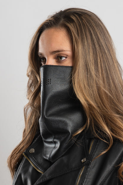 2-Piece Stitched Leather Triangle Mask Black
