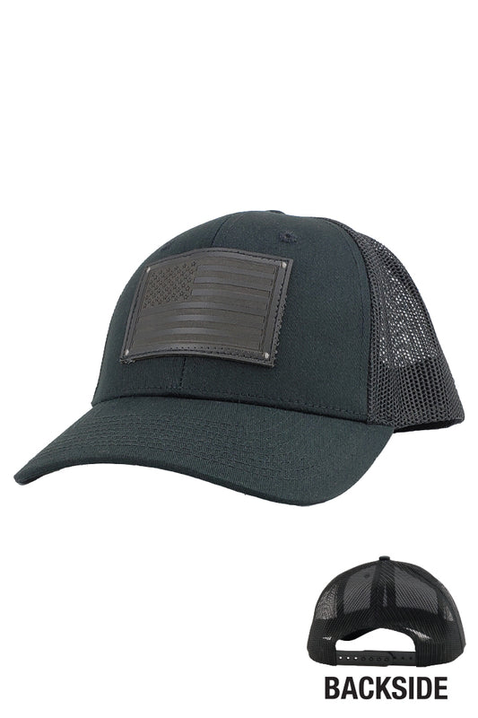 Black Leather American Flag w/Rivets 3 x 2 (Trucker)