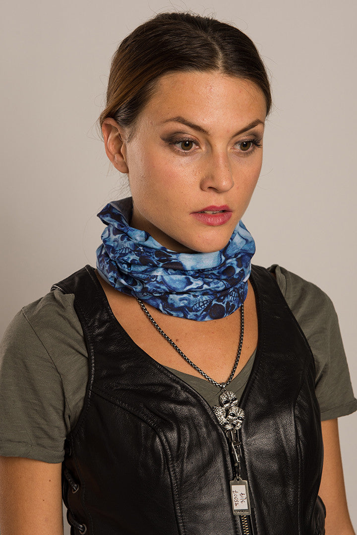 Blue - Multi-Functional Headwear - Blue Skulls EZ Tube - 2