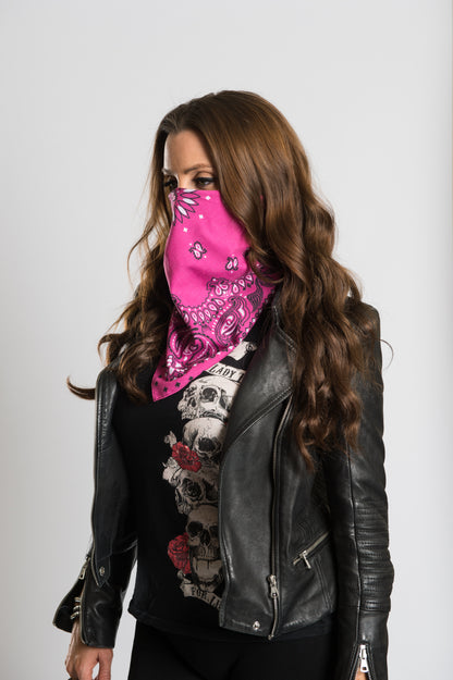 Pink Paisley w/Hidden Butterfly Skulls 22" Bandana