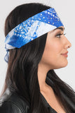 Blue Tie Dye Paisley w/Gems Pre-Sewn Bandana Headband
