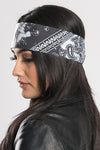 Black Tie Dye Paisley w/Gems Pre-Sewn Bandana Headband