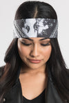 Black Tie Dye Paisley w/Gems Pre-Sewn Bandana Headband